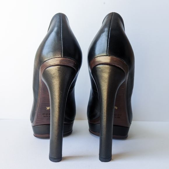 GUCCI Black Leather Platform Pumps/Heels, Round Closed Toe, size US 8.5/EU 38.5 - Picture 6 of 11
